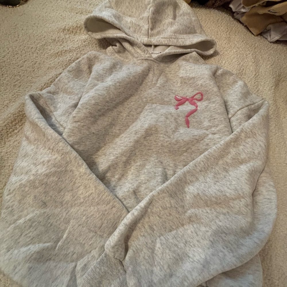Edikted Gray Hoodie with Pink Bow